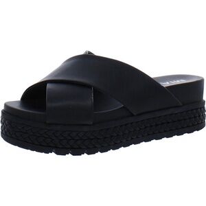 Mia Womens Kornelia Black Faux Leather Slip On Platform Sandals